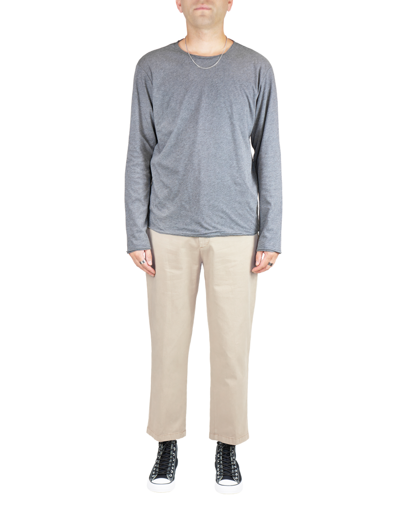 Men's Raw Edge Long Sleeve Crew in Carbon Heather-full view front
