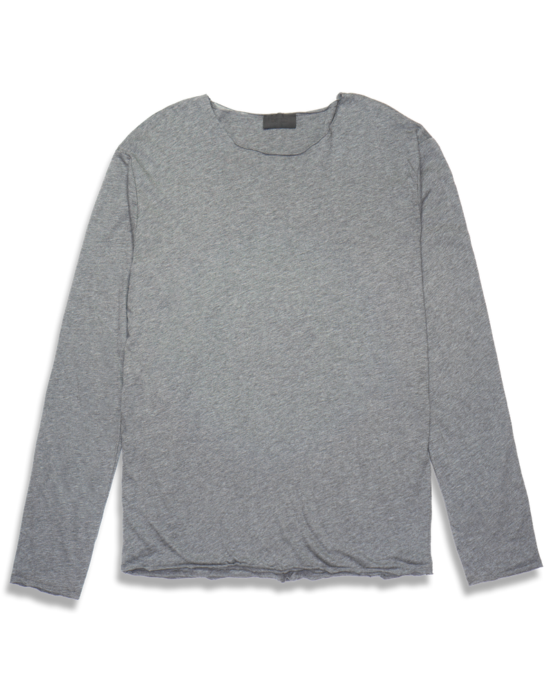 Men's Raw Edge Long Sleeve Crew in Carbon Heather-flat lay (front)
