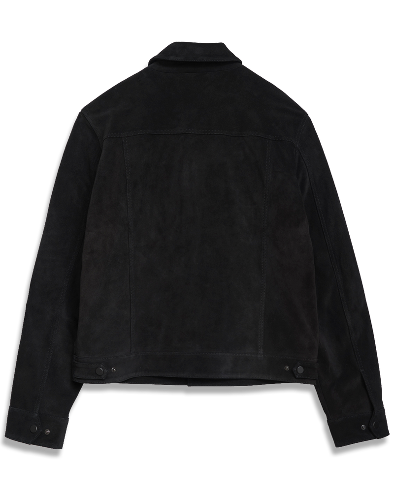 Men's Suede Trucker Jacket in Vintage Black-flat lay (back)