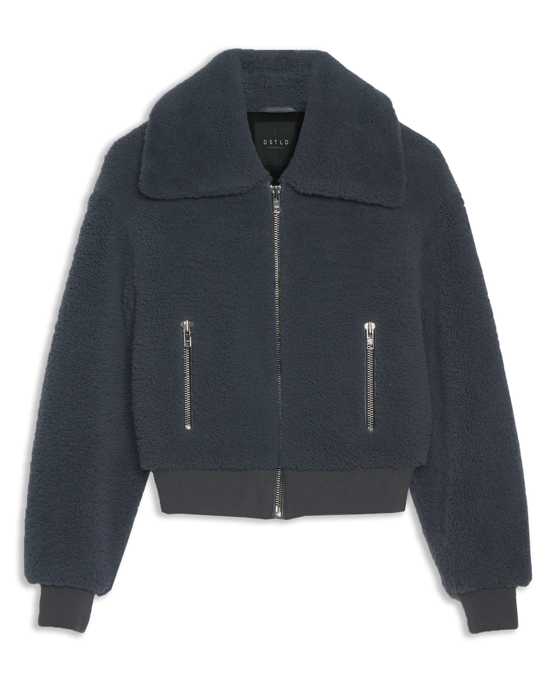 Women's Shearling Jacket in Grey-flat lay front