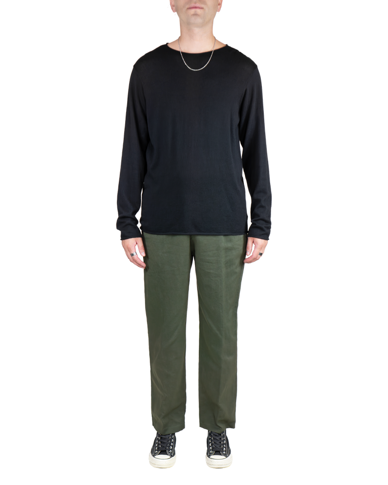 Men's Long Sleeve Pullover with Rolled Edges in Black-full view (front)