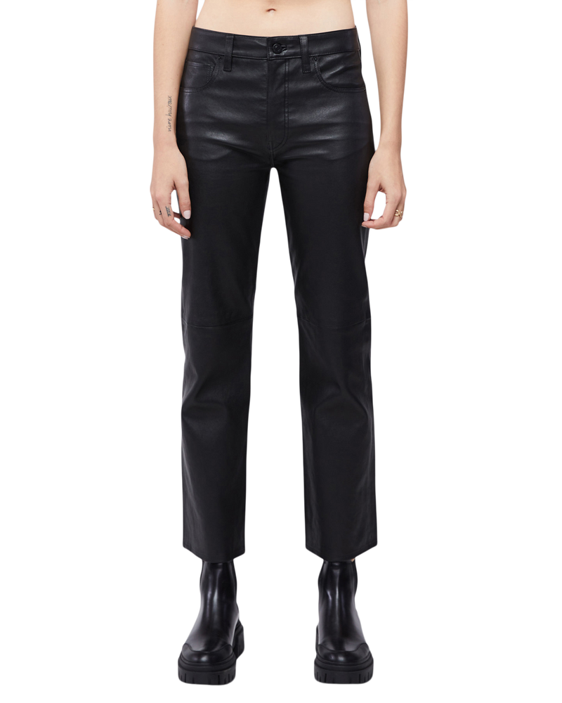 Women's Vintage Straight Ankle Leather Pant in Black
