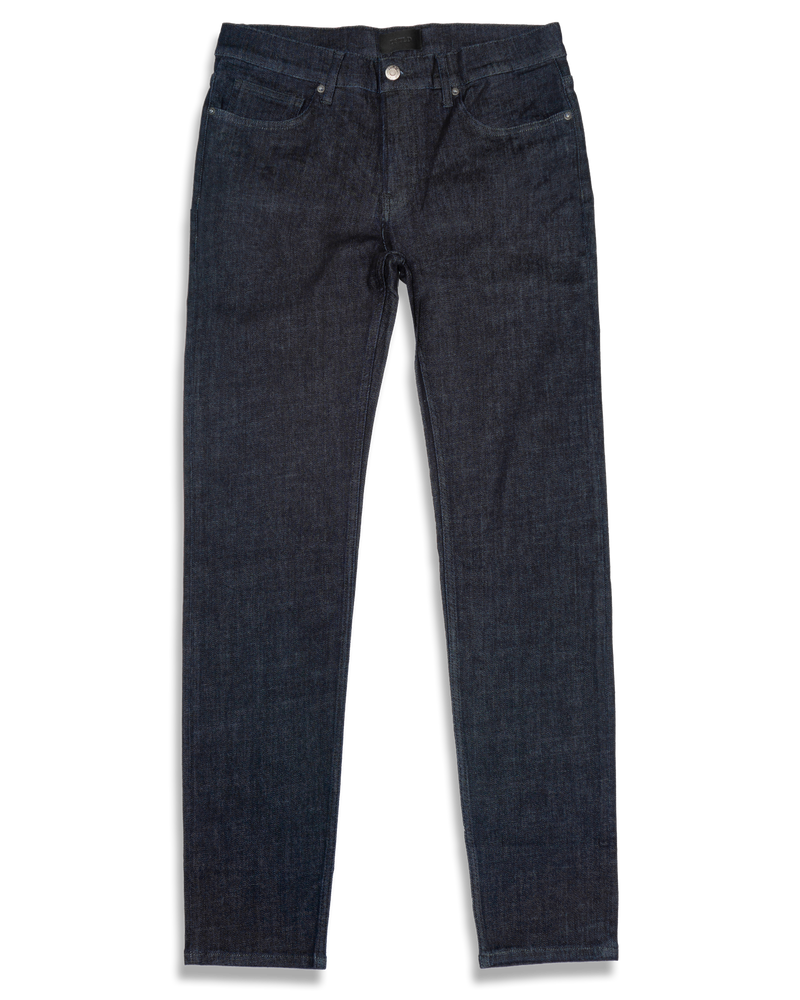 Men's Skinny Slim Jeans in Dark Wash Resin - Grey Stitch-flat lay front