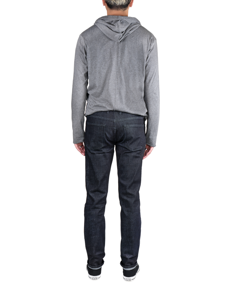Men's Skinny Slim Jeans in Dark Wash Resin - Grey Stitch-full view back