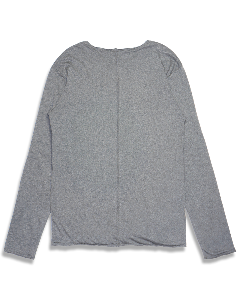 Men's Raw Edge Long Sleeve Crew in Carbon Heather-flat lay (back)