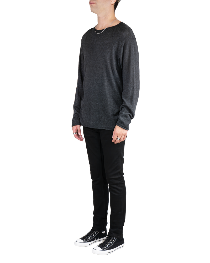 Men's Long Sleeve Pullover with Rolled Edges in Dark Heather-full side view