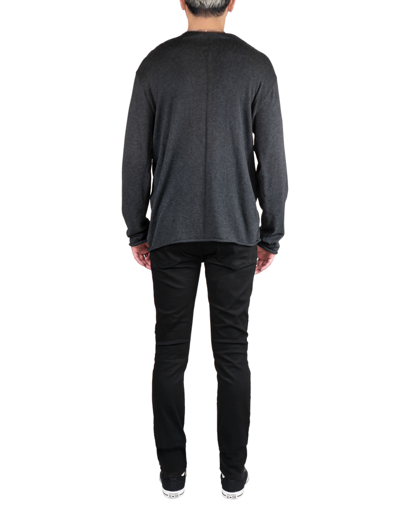 Men's Long Sleeve Pullover with Rolled Edges in Dark Heather-full view (back)