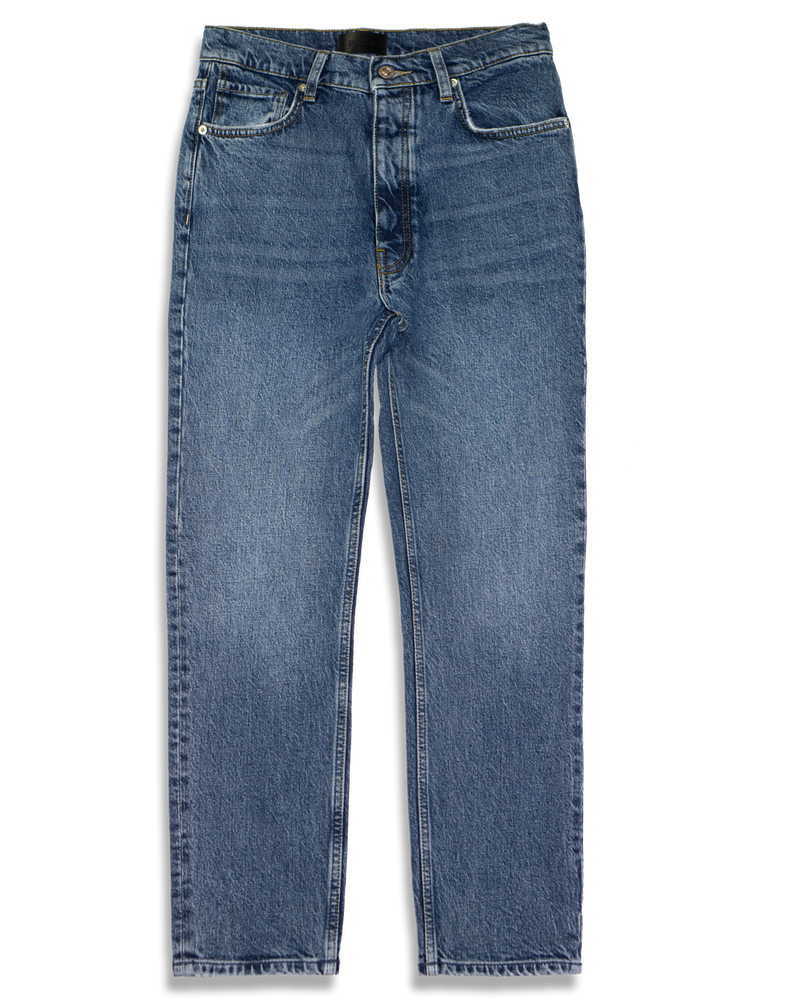 Women's ABSLT Cigarette Straight Jeans in Medium Blue Heritage-flat lay (front)