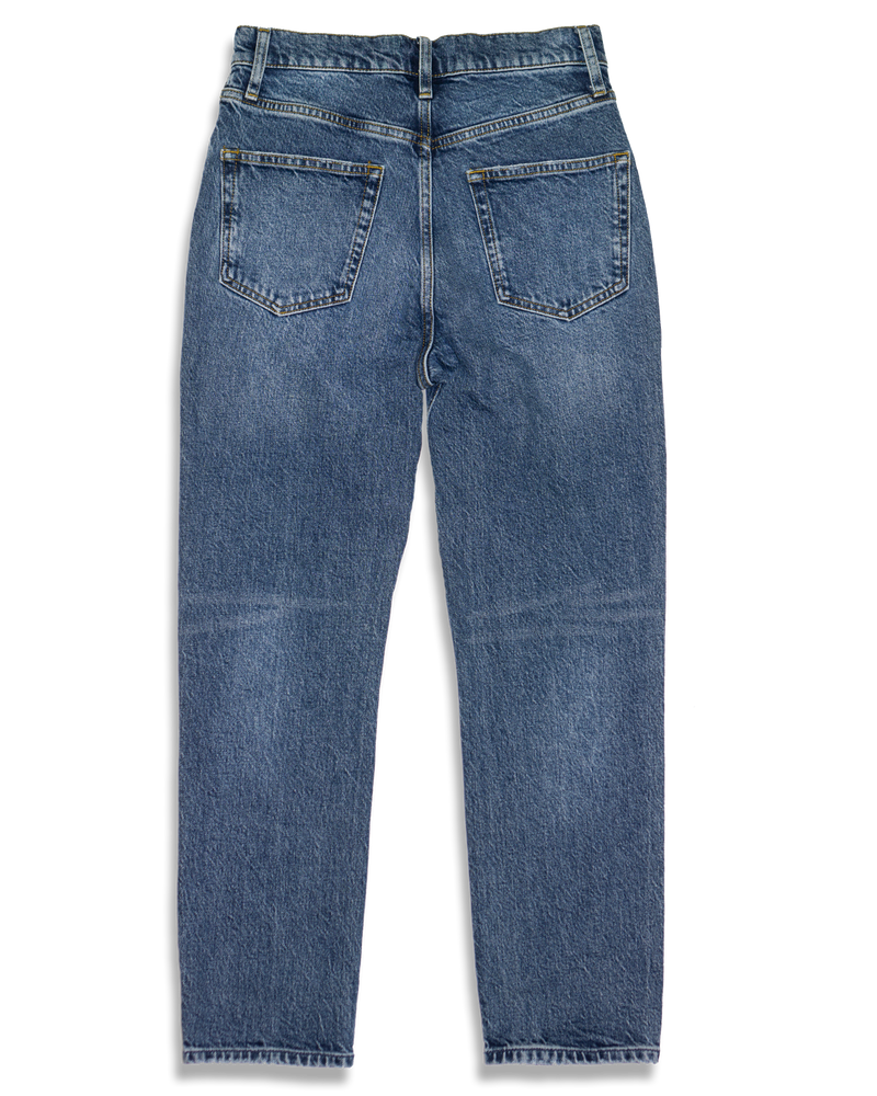 Women's ABSLT Cigarette Straight Jeans in Medium Blue Heritage-flat lay (back)
