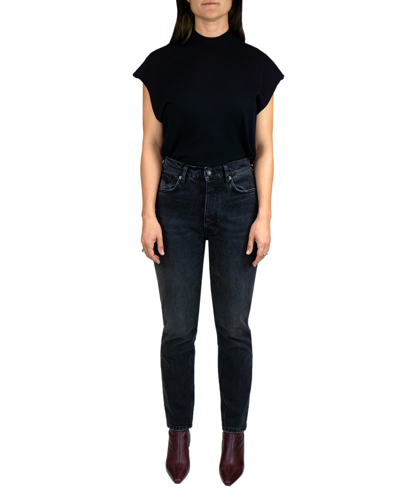 Women's ABSLT Cigarette Straight Jeans in Black Worn-front