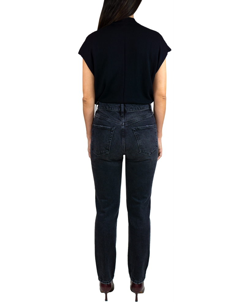 Women's ABSLT Cigarette Straight Jeans in Black Worn-back