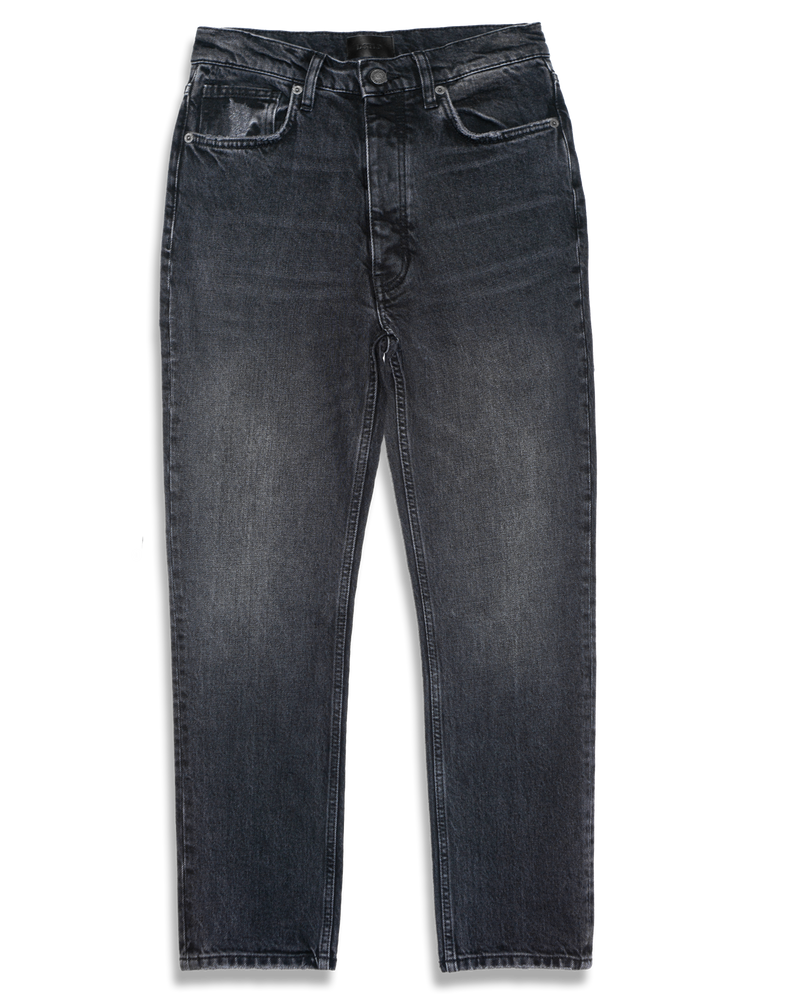 Women's ABSLT Cigarette Straight Jeans in Black Worn-flat lay (front)