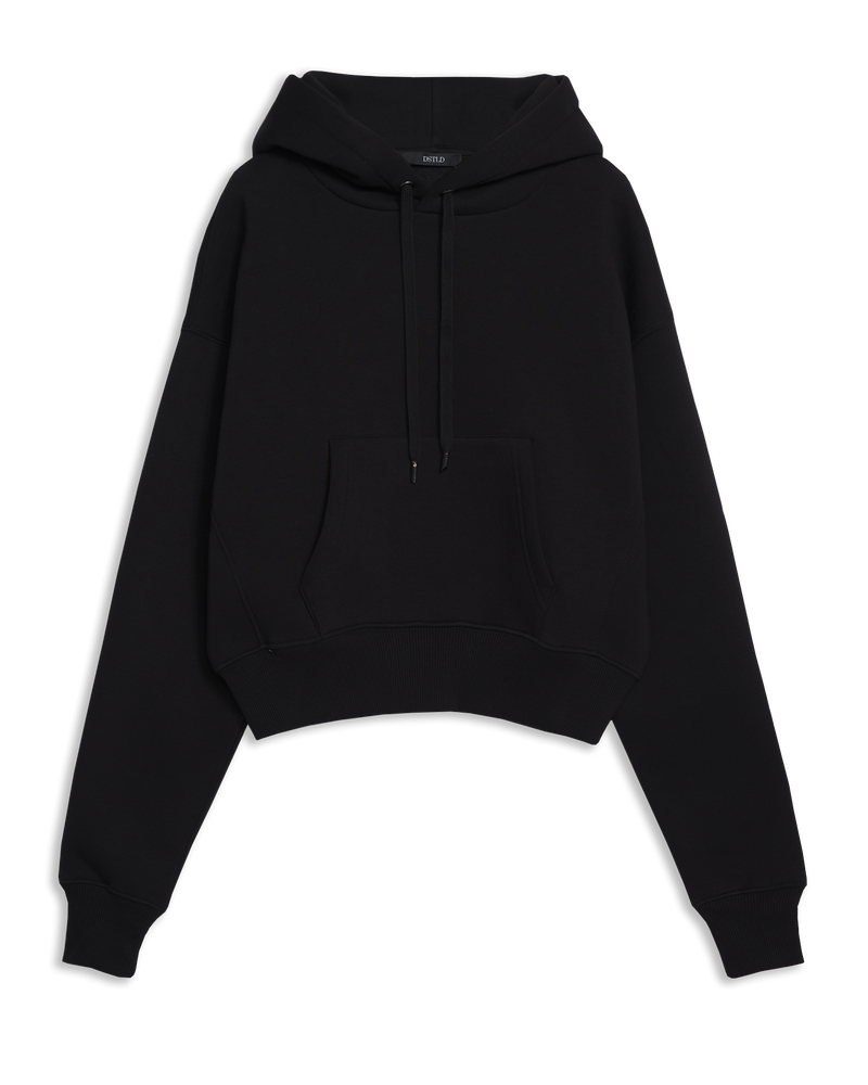 Women's Cropped Hoodie in Black-flat lay front