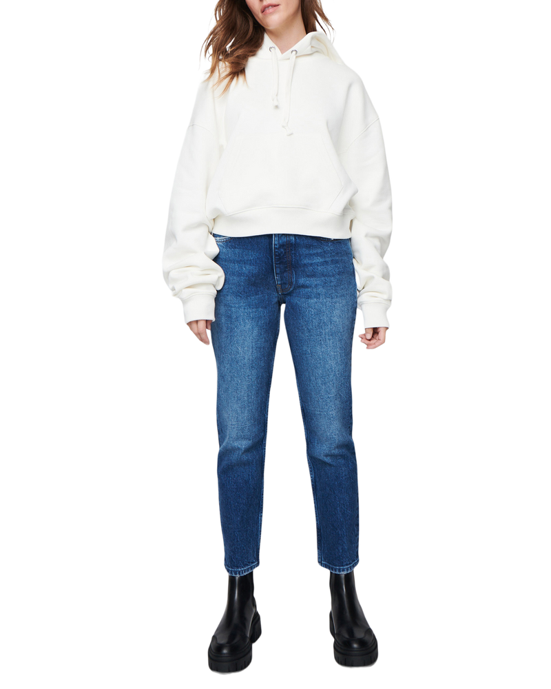 Women's Crop Hoodie in Off White-full view front