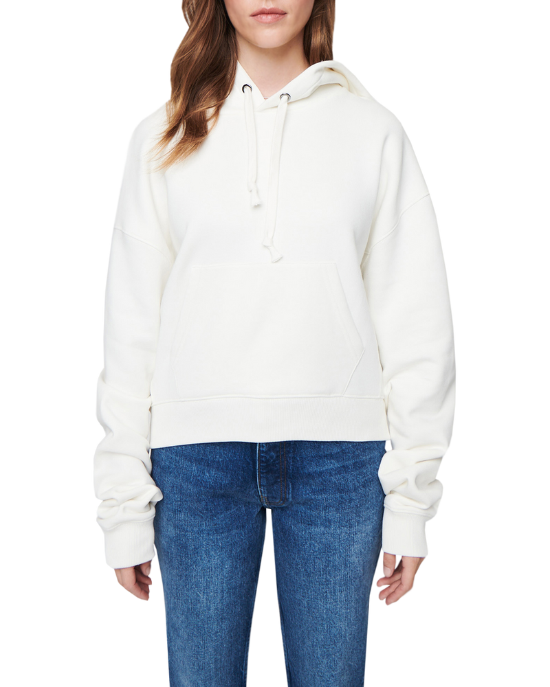 Women's Crop Hoodie in Off White3/4 front view