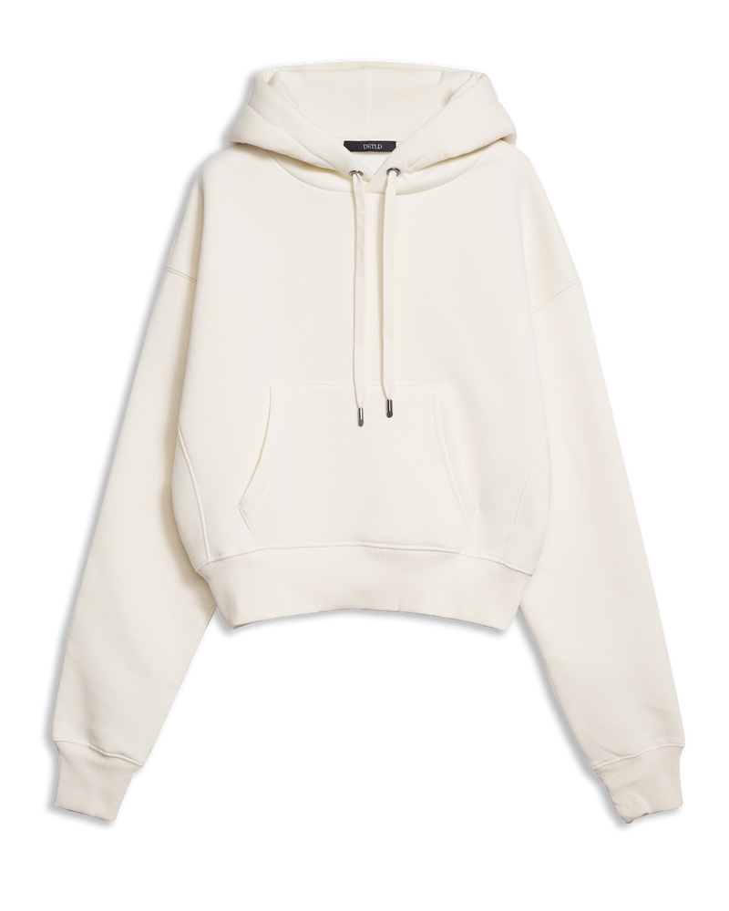 Women's Crop Hoodie in Off White-flat lay front