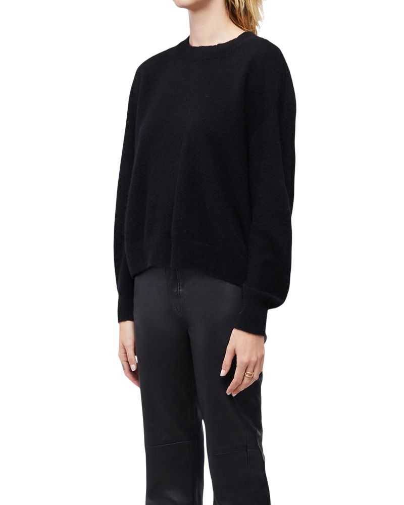 Women's Italian Brushed Cashmere Crew Neck in Black-side 