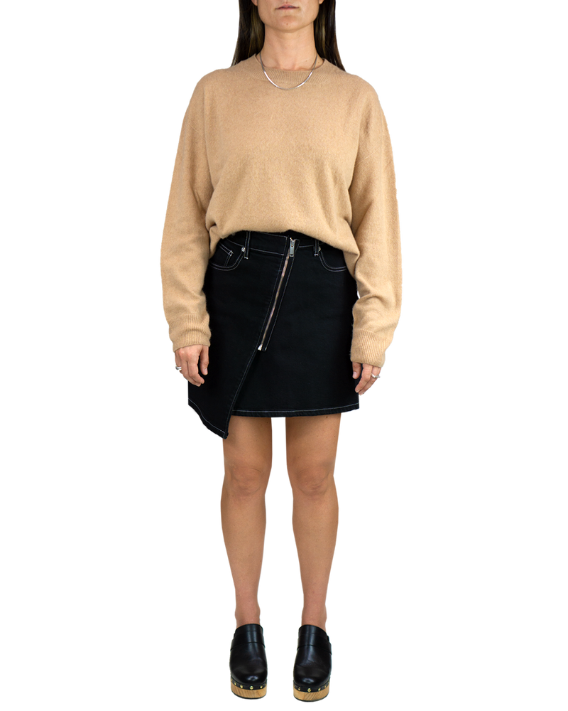 Women's Italian Brushed Cashmere Crew Neck Sweater in Came-front