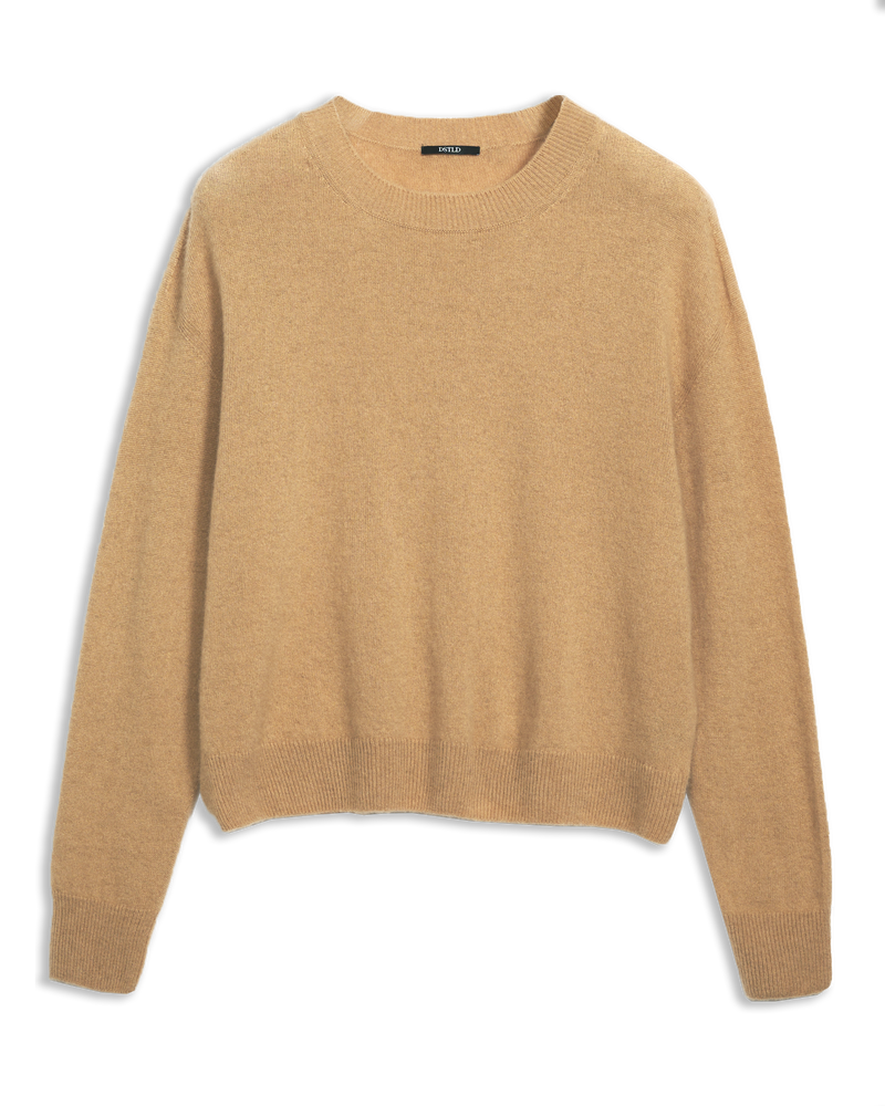 Women's Italian Brushed Cashmere Crew Neck Sweater in Camel | DSTLD