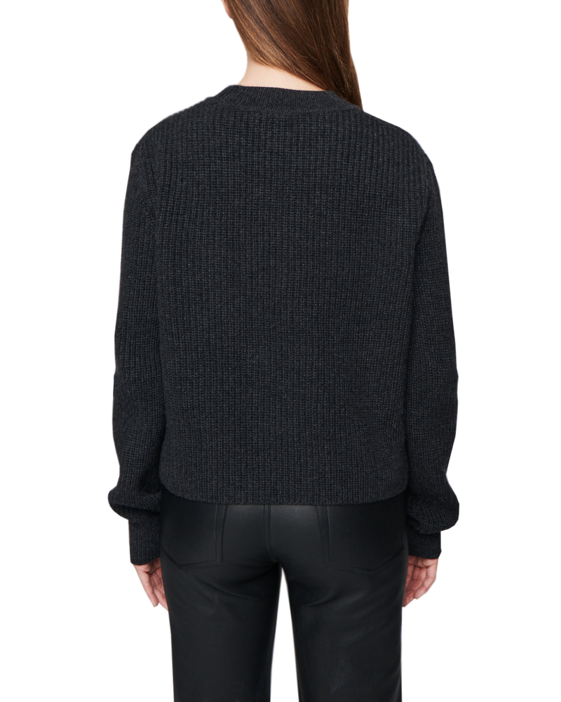 Women's Cashmere Ribbed Mock Neck in Charcoal-bacl