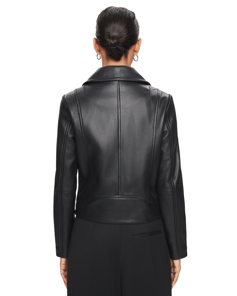 Women's Leather Biker Jacket in Black with Silver Hardware