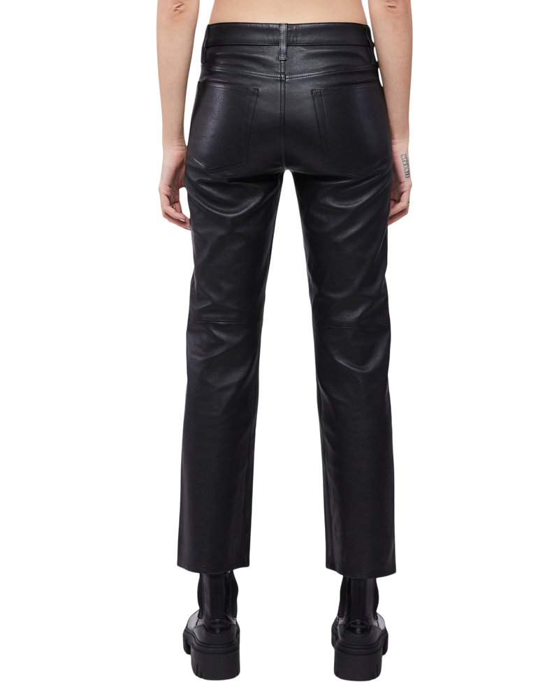Women's Vintage Straight Ankle Leather Pant in Black
