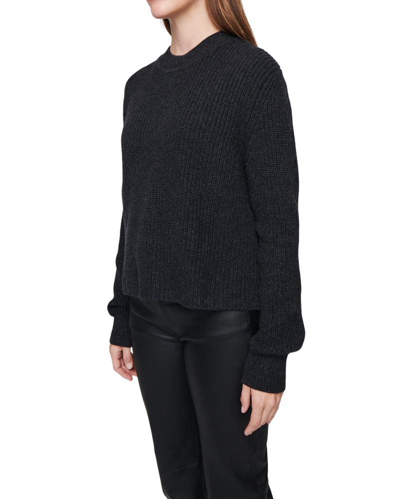 Women's Cashmere Ribbed Mock Neck in Charcoal-side