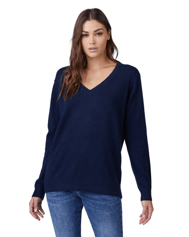 Women's Cashmere V-Neck Sweater in Navy